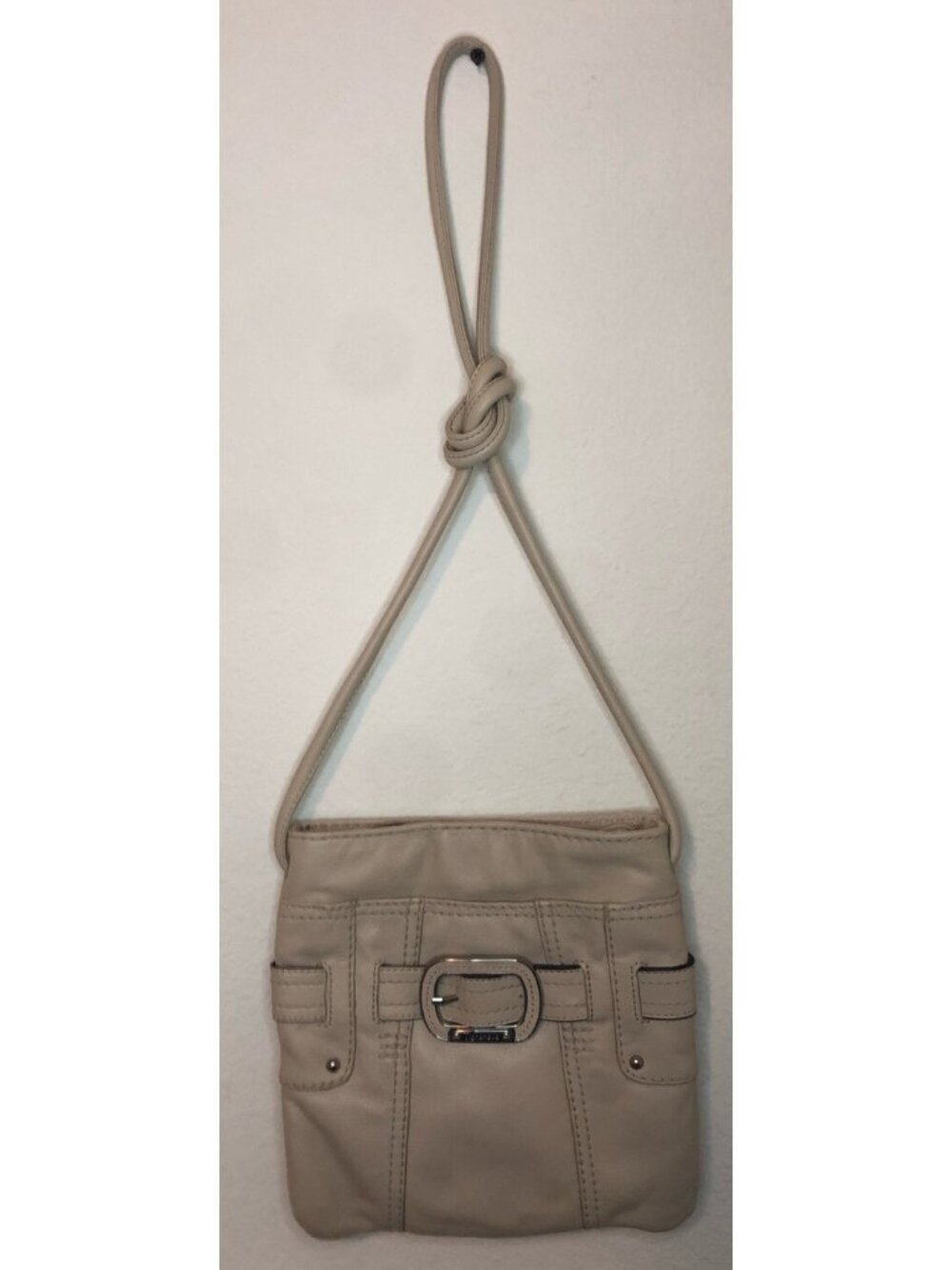 Tignanello Beige Pebbled Leather Shoulder Handbag Purse Buckle Bag